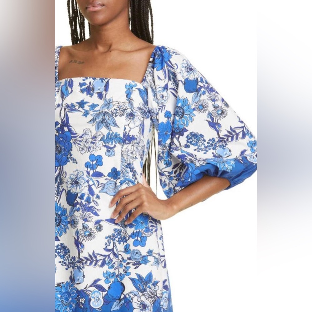 CARA CARA Montauk Dress in Flower Grid Blue Size Medium New - Picture 2 of 13